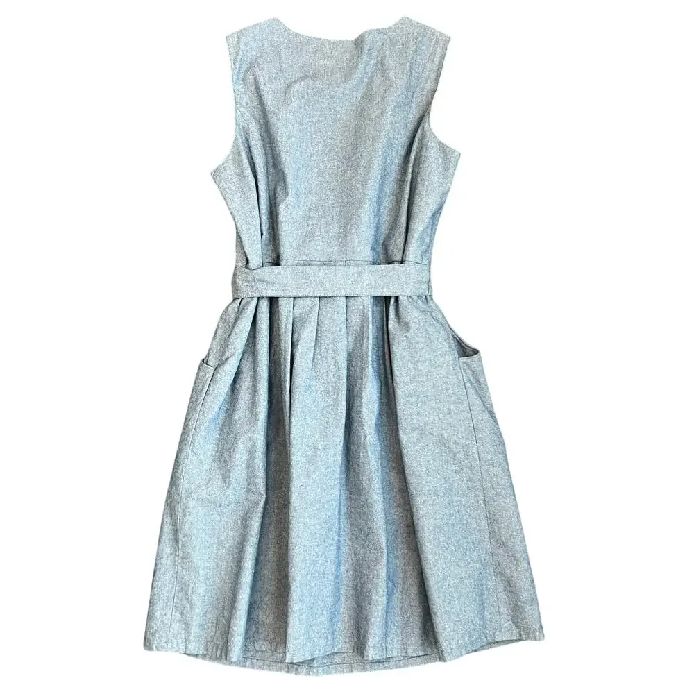 LL Bean Signature A-Line Fit and Flare Chambray Dress 14 Blue All Cotton - Picture 2 of 6